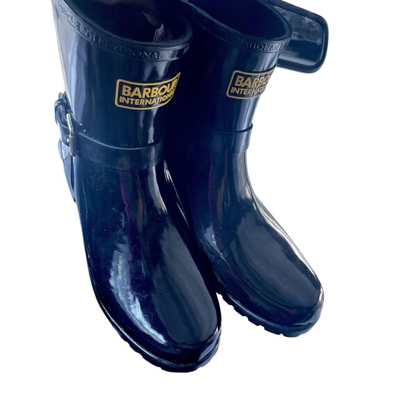 NEW Barbour International Women Black High Gloss Ankle Wellies Rain Boots 9M - Picture 7 of 8